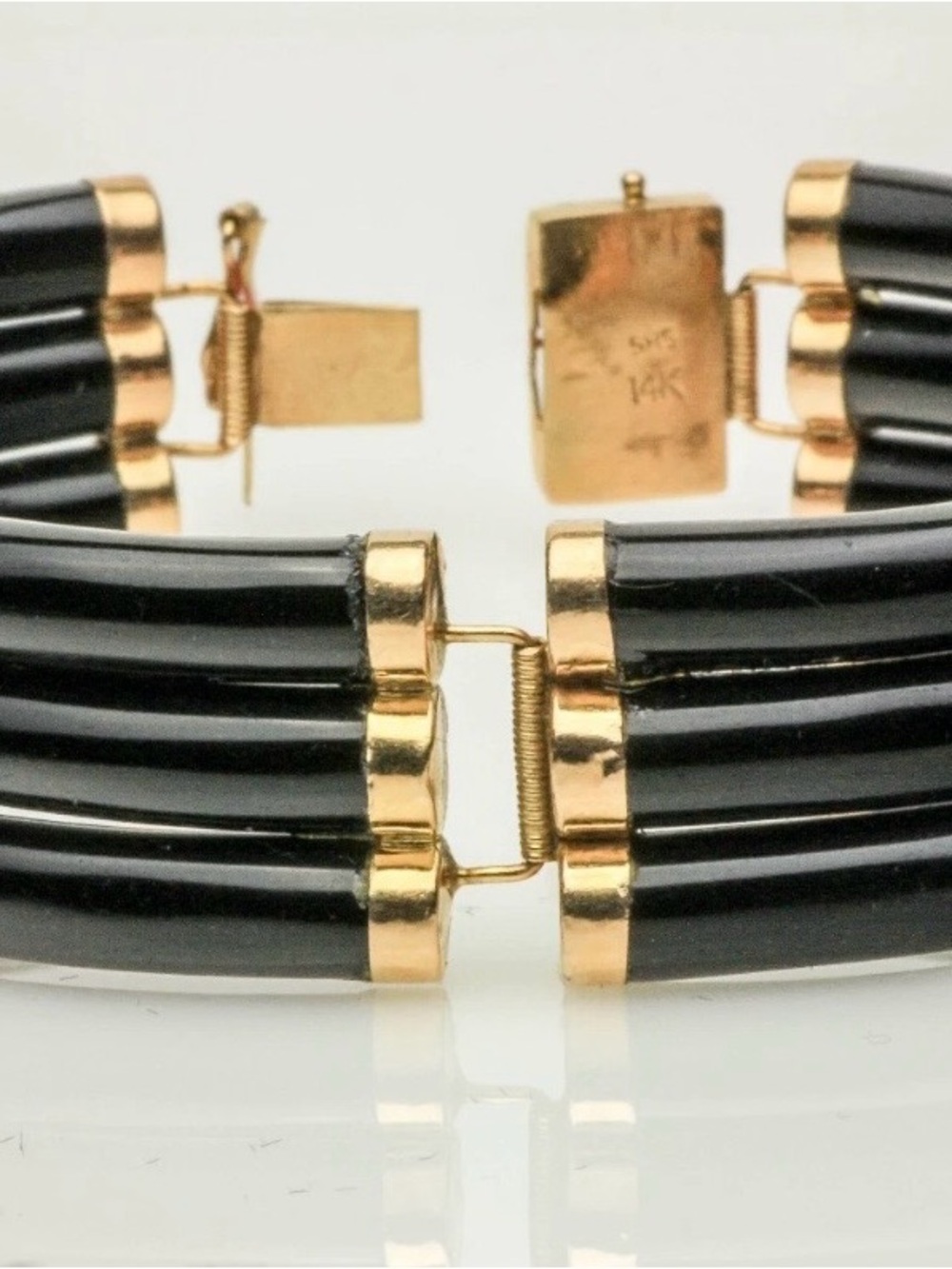 Gold and Black Ribbed Bracelet - Women Accessories 14k